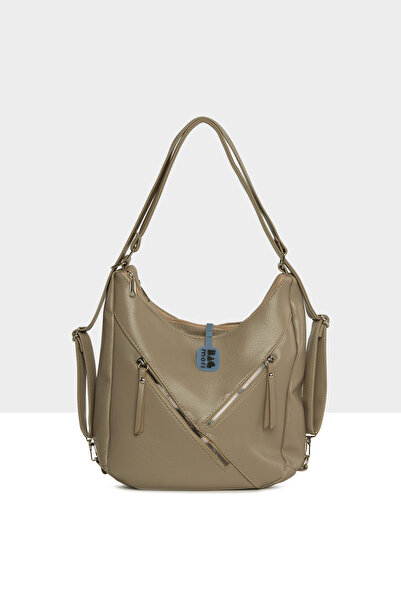 Bagmori Γυναικείο σακίδιο πλάτης και τσάντα ώμου με διπλό φερμουάρ Mink M0000...