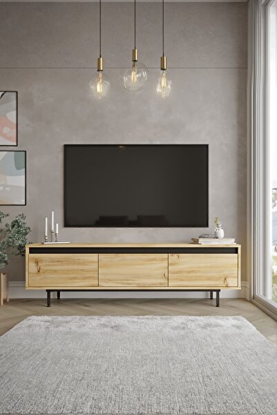 Yurupa Arya 160cm Tv Ünitesi TV Sehpası Metal Ayaklı Keçe-siyah ARY1-KL