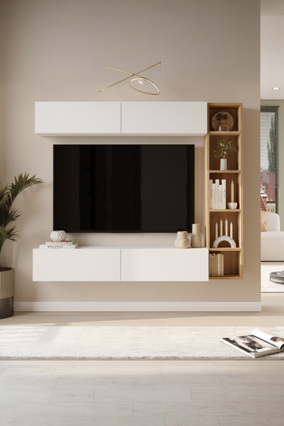 Yurupa Nasser Tv Ünitesi Kitaplık Duvara Monte Sepet-Beyaz NAS1-SW