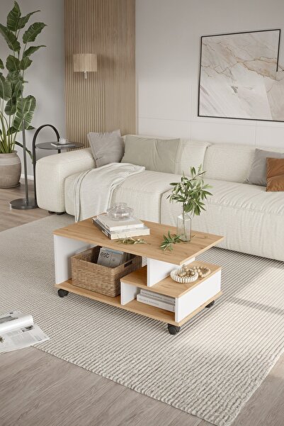 Yurupa Mina Tekerlekli Orta Sehpa Bölmeli ve Raflı Fonksiyonel Salon Sehpası ...