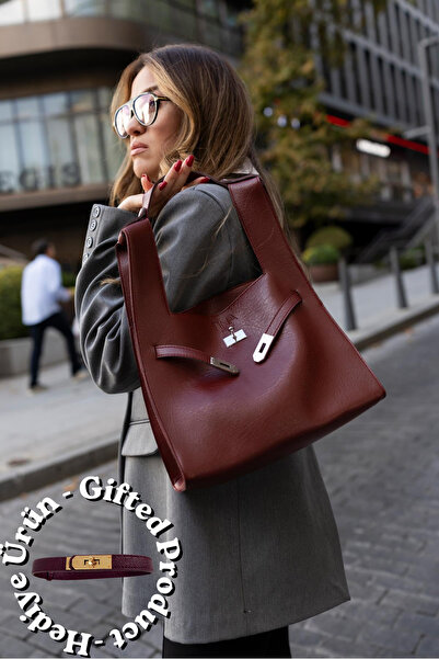 Tina İstanbul Τσάντα Shopper Τσάντα ώμου με αξεσουάρ ζώνης Βουργουνδίας