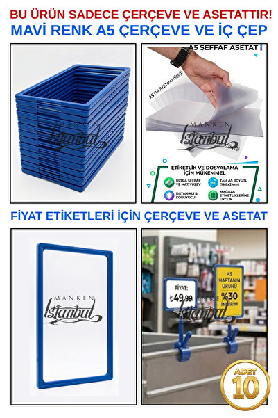 Manken İstanbul 10 Pieces Blue A5 Price Tag Frame and Acetate - A5 Frame and ...