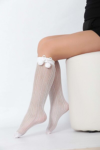 Daymod Παιδικές κάλτσες μέχρι το γόνατο με διχτυωτό σχέδιο Fairy Pompom ΛΕΥΚΕΣ