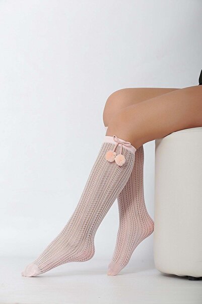 Daymod Παιδικές κάλτσες μέχρι το γόνατο με διχτυωτό σχέδιο Fairy Pompom ΡΟΖ