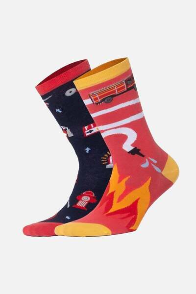 Aytuğ Unisex Cotton Single Firefighter Patterned Fun Socks Firefighter Patterned