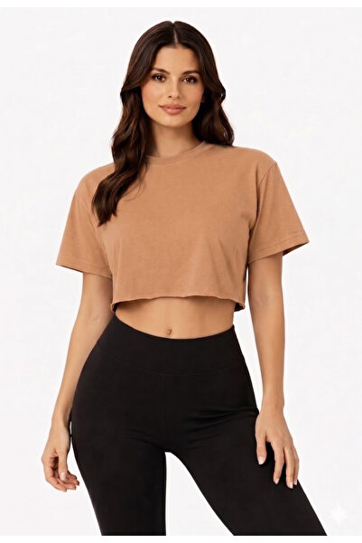 Lizbon Style Γυναικείο Crop T-shirt Oversize Χαλαρό Βασικό Κοντομάνικο Αθλητι...