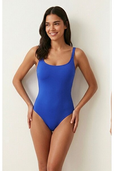 Laura Baresse Μαγιό με τετράγωνο γιακά Rafi μπλε κοβαλτίου