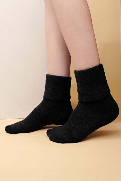 Aytuğ Women's Soft Plush Winter Single Sock Socks a 48004 S Black