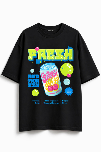 Vatkalimon Unisex 100% οργανικό βαμβάκι Oversize μαύρο μπλουζάκι με στρογγυλή...