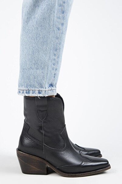 Manijero Γυναικείες μαύρες μπότες Ellinor από γνήσιο δέρμα Western