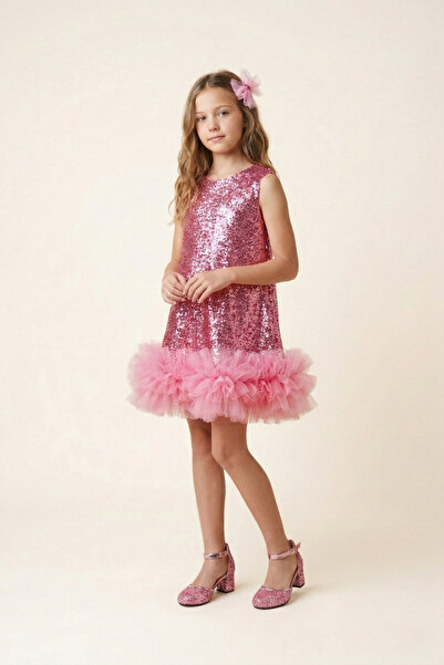 Le Mabelle Φούξια φόρεμα για κορίτσια με λεπτομέρεια βολάν στο τελείωμα της φ...