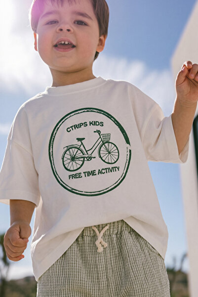 Cotton Trips Müslin Şort T-shirt Bisiklet Baskılı Yazlık Takım 2-7 Yaş