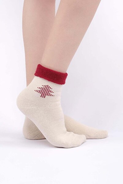 Aytuğ Women's Cotton Single Curled Christmas Themed Socks Ecru