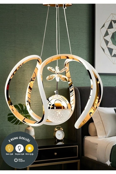 Lzy Avize Store Tek Toplu Amissos Gold 3 Renk Sarkıt Avize Salon, Yemek Masas...