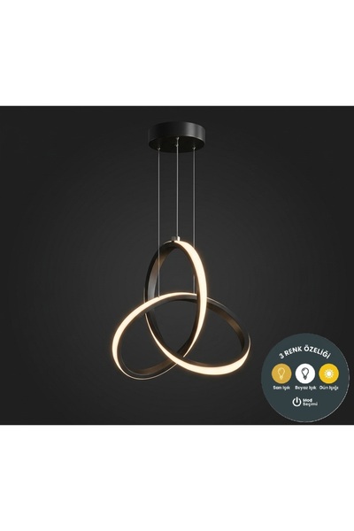 Lzy Avize Store Ares Siyah Modern Sarkıt LED Avize 3 Renk | Salon, Yemek Masa...