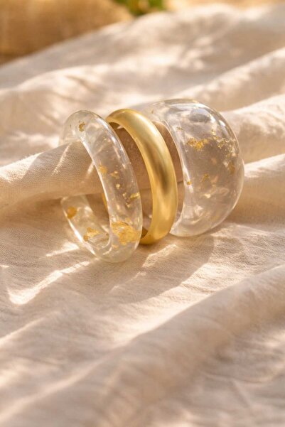 Mope Accessories Yazın Favorisi 3’lü Bangle Kemik Bileklik Seti Şeffaf Gold I...
