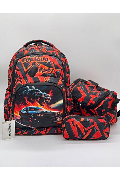 ms mixxstore Ανδρικό σακίδιο πλάτης δημοτικού σχολείου με μοτίβο αυτοκινήτου,...