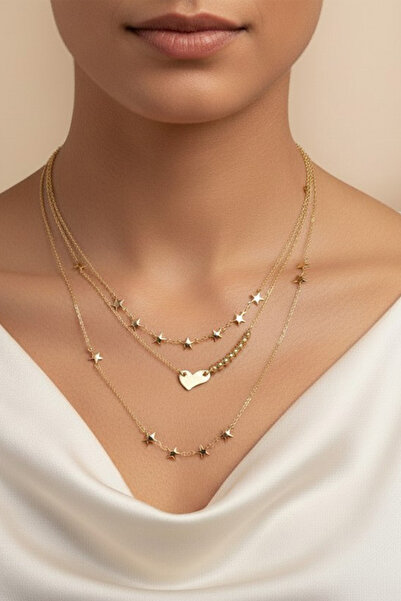 XUPING JEWELRY Stil Incisi/Xupıng Jewelry 14 Ayar Altın Kaplama Kalpli Yıldız...