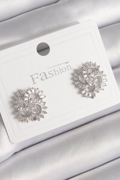 maarketim Brass Silver Color Zircon Stone Clover Model Women's Earrings