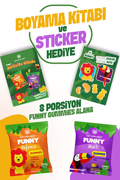 Naturalnest Funny Multi & Defence Gummies Set — x4 Multi - x4 Defence 64 Çiğn...