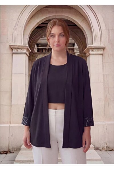 PARKDERİN Jachetă tip blazer, mărime mare, cu paiete la capătul mânecilor, gu...