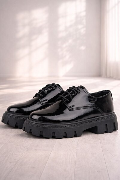 Rakerplus Μαύρα λουστρίνια κοριτσίστικα παπούτσια Oxford School με κορδόνια