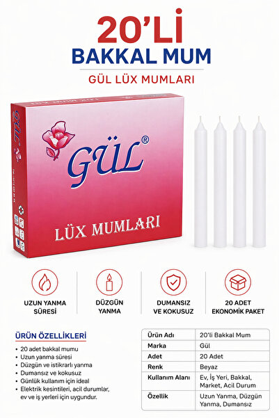 Gül Mum 20 Lİ BAKKAL MUM