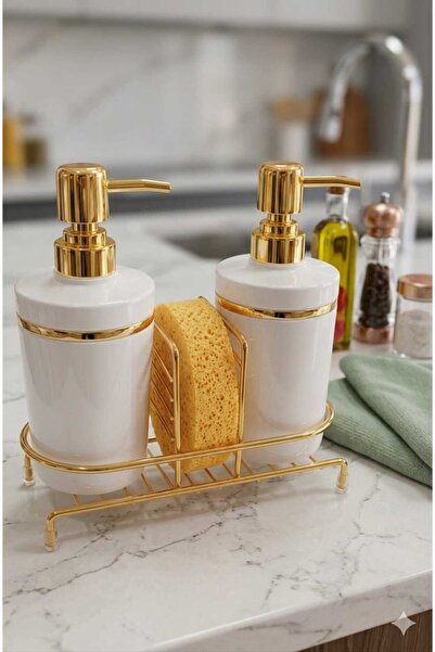 BySevil Λευκό Ακρυλικό Σετ Διπλού Διανομέα Υγρού Σαπουνιού και Θήκης Σφουγγαρ...