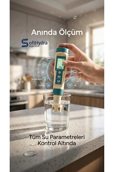 Softhydra - Ortimax 8’i 1 Arada Dijital Su Ölçüm Cihazı - Hassas TDS, EC, Tuz...