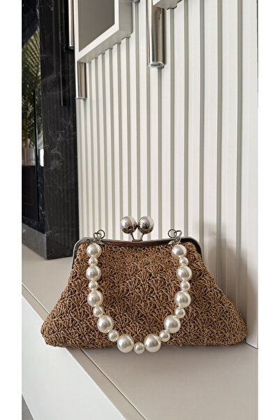 WOMANBAG EL YAPIMI HASIR İNCİLİ VİNTAGE OMUZ ÇANTASI CLUTCH