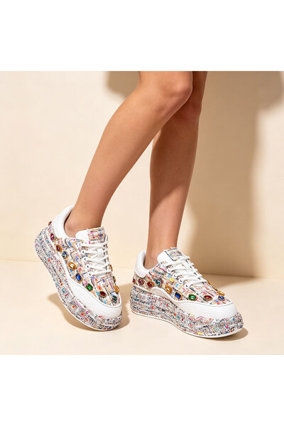 Tmall Pantofi sport pentru femei, cu strasuri strălucitoare, TM1D1418, albi