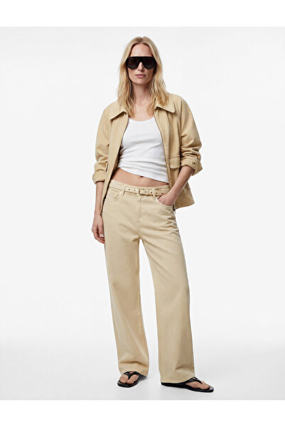 Koton Βαμβακερό παντελόνι με ψηλή μέση και φαρδύ πόδι - φαρδύ μπατζάκι τζιν