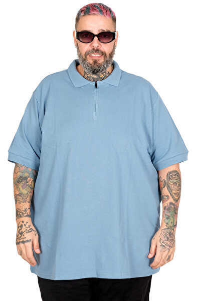 ModeXL Mode XL Large Size Polo Zipper T-Shirt 25550 Blue