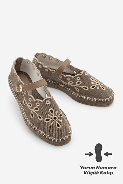 Marjin Γυναικεία λινά υφάσματα Mary Jane με κεντητό σχέδιο, λουράκια και εσπα...