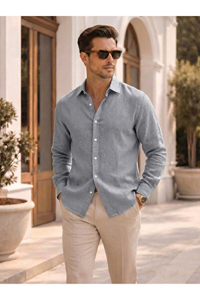 Mero Life Ανδρικό πουκάμισο με μανίκια από ύφασμα μουσελίνας Premium που αναπ...