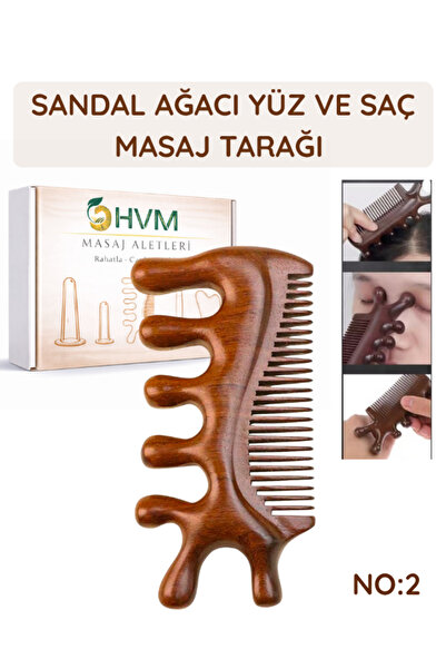 HVM Sandal Ağacı Gua Sha, Masaj Aleti Yüz & El & Tüm Vücut & Saç Bakım No:2