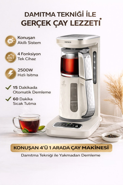 Karaca 4'ü 1 Arada Konuşan Akıllı Çay Makinesi 2500 Watt Otomatik Demleme Ve ...
