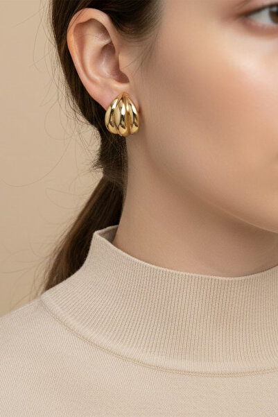 XUPING JEWELRY Stil Incisi/Xupıng Jewelry 14 Ayar Altın Kaplama Üç Şerit Küpe