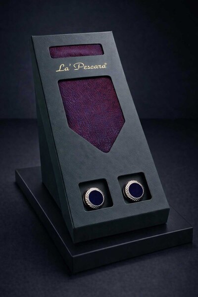 Kravatkolik Σετ δώρου και γραβάτα με μαντήλι σε μπορντό και μπλε ναυτικό χρώμ...