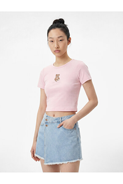 Koton Βαμβακερό κουμπί Λεπτομερής τσέπη Ασύμμετρη μίνι τζιν σορτς φούστα