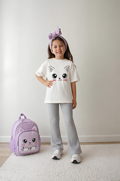 Belya Kids Wear Κοριτσίστικο Σετ Ολόσωμο Τοπ και Κολάν Oversize με Σχέδιο Γάτ...