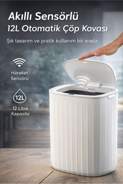 Okyanus Home Κάδος απορριμμάτων 12lt Off White με αισθητήρα κίνησης