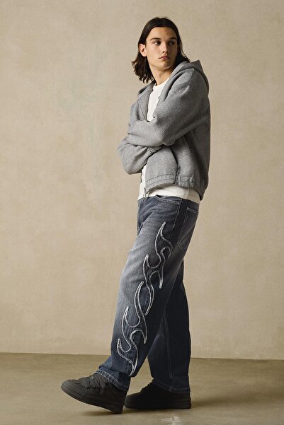 Bershka Yamalı baggy fit jean