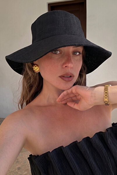 Sofist İstanbul Καπέλο από φυσική μαύρη γιούτα Καλοκαιρινό γυναικείο καπέλο π...