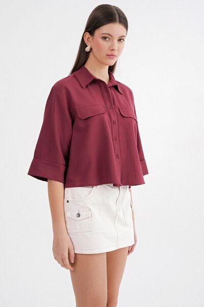 Hiccup Cămașă crop Mixray din poplin cu mâneci scurte