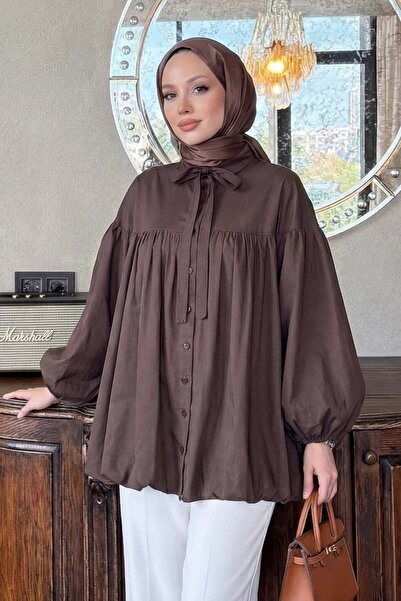 Salih Çelebi Yaka Kuşaklı Tunik Y0088 - KAHVERENGİ