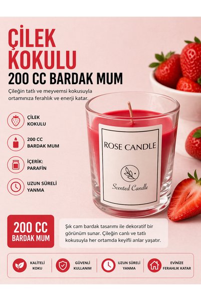 Gül Mum BARDAK MUM ÇİLEK KOKULU