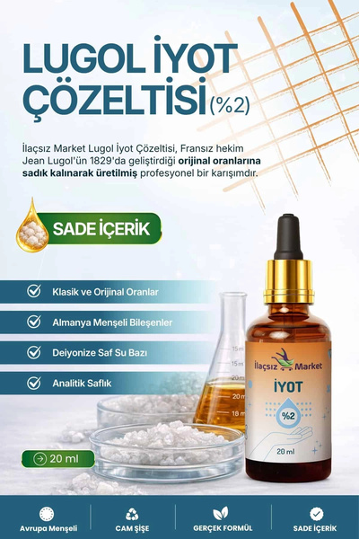 İlaçsız Market Lugol İyot Çözelti (%2'lik) / 20 ml