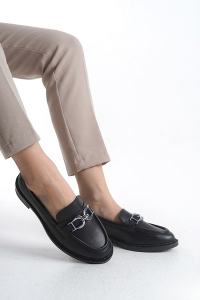 saramary Women's Black Loafer Moccasin Silver Large Buckle Comfortable and St...