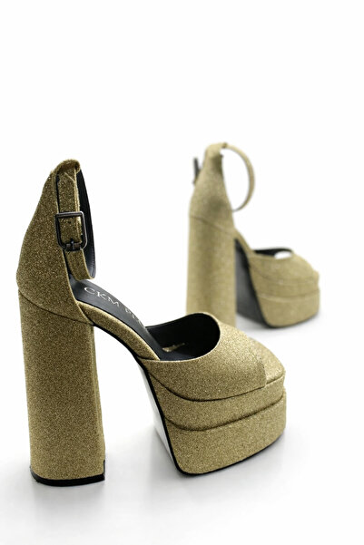 HAYYSHOES Solistra Altın Kum Simli Bilekten Bağlamalı 6 Cm Çift Platform Kadı...